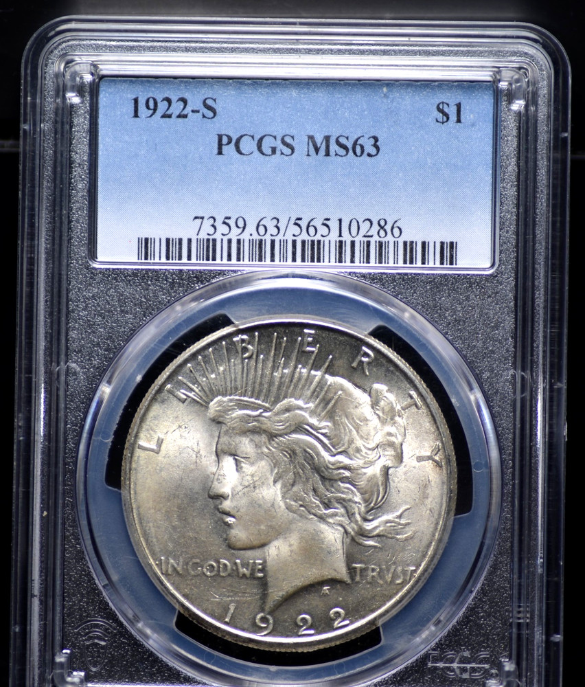 1922 S PEACE DOLLAR PCGS MS 63 SOFT PUFFY WHITE LUSTER, AVERAGE STRIKE, MARKS