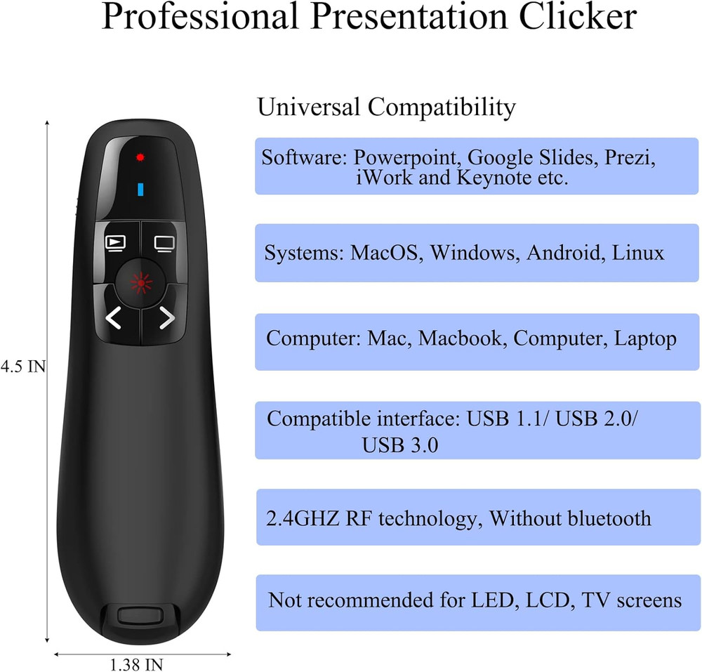 Wireless Powerpoint Remote Presentation Clicker: Presenter Pointer for Classroom
