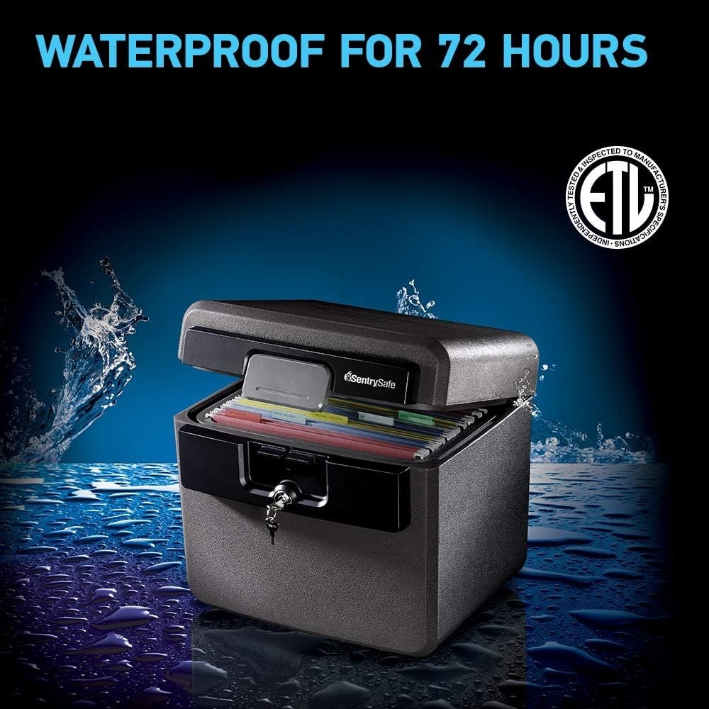 Black Fireproof and Waterproof Safe, File Folder and Document Box with Key Lo...