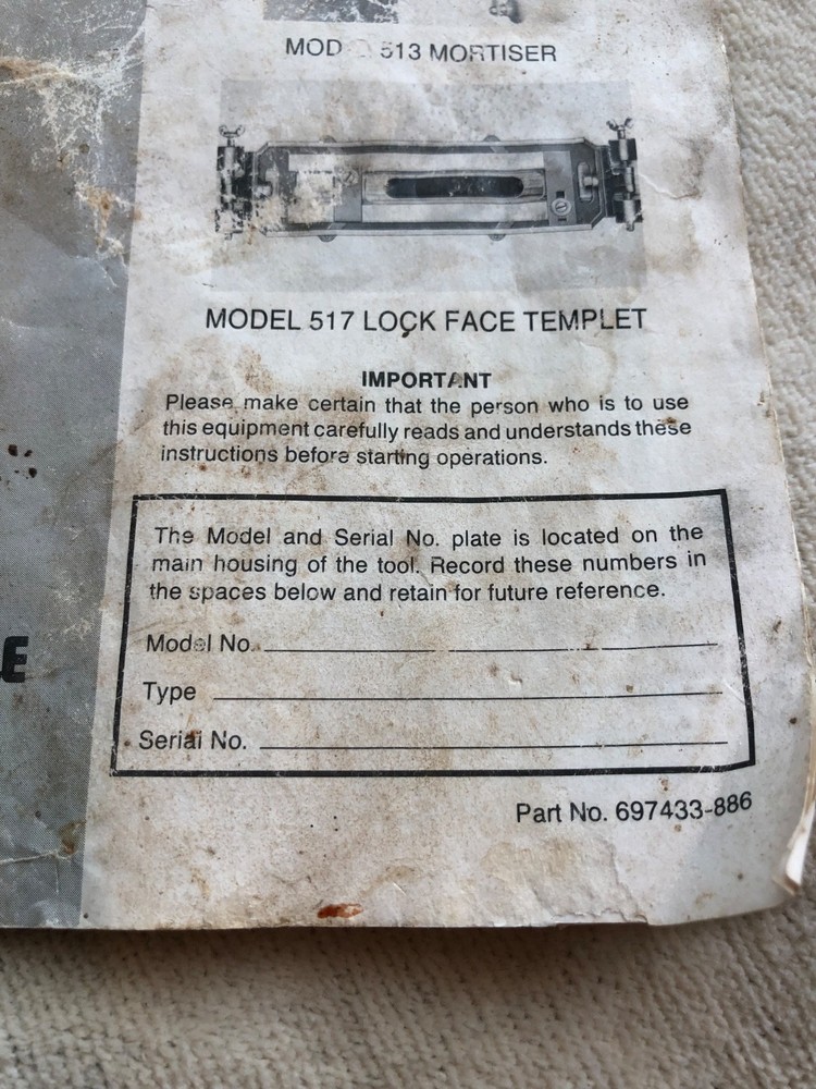 Porter Cable 517/513 Lock Face Mortise Template EUC