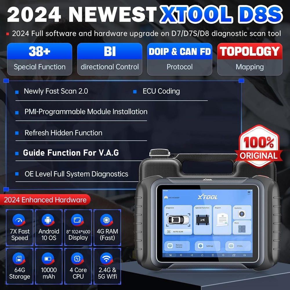 2024 XTOOL D8S Auto Full System Diagnositc Scan Tool E.CU Coding Topology Map