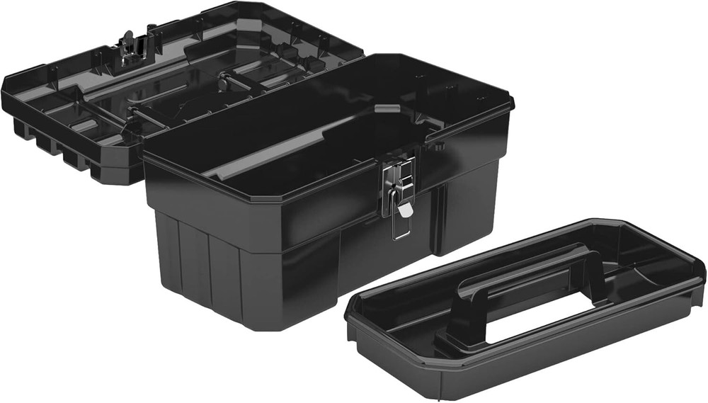 Durable 14-Inch Plastic Toolbox with Removable Tray - Perfect for Tools & Crafts