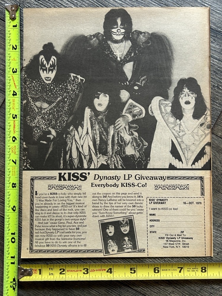 KISS Ad Advert Dynasty Vinyl Record Contest 16 Magazine 1979 Vintage Kiss Aucoin