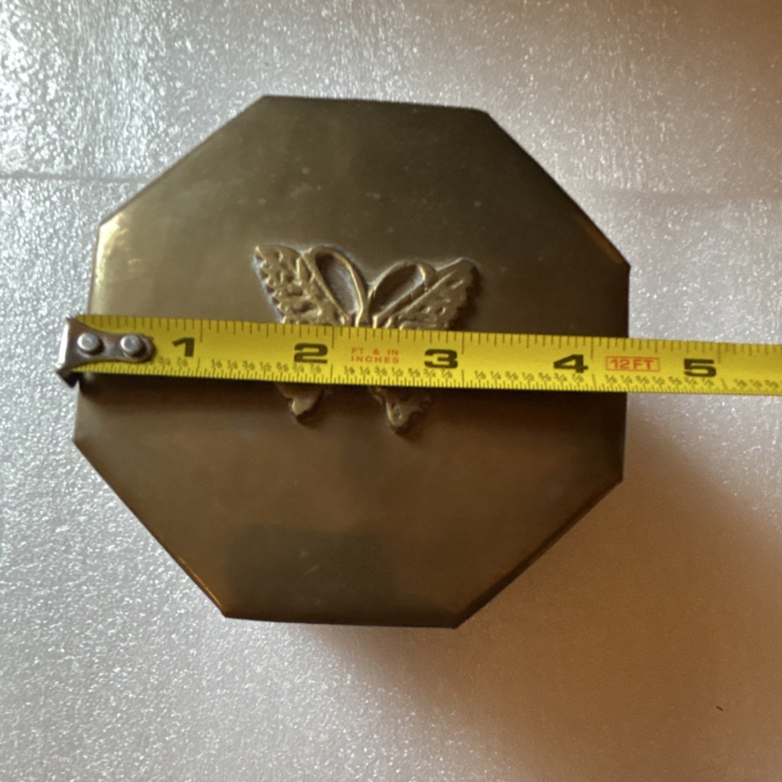 Dessau Brass Octagonal Box with Butterfly Motif Decorative Collectible 4.5" x 3"