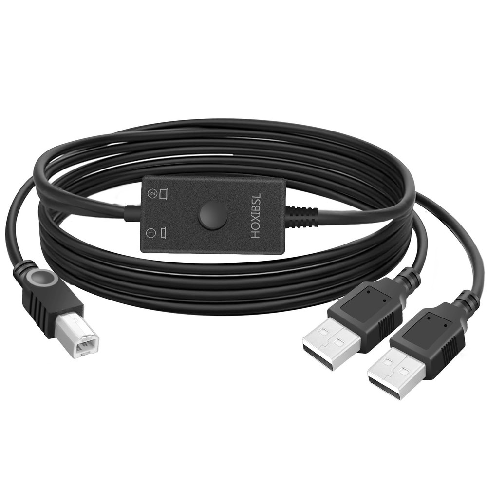 Printer Cable Splitter 2-in-1 Share One Printer for Two Computers USB Compatible