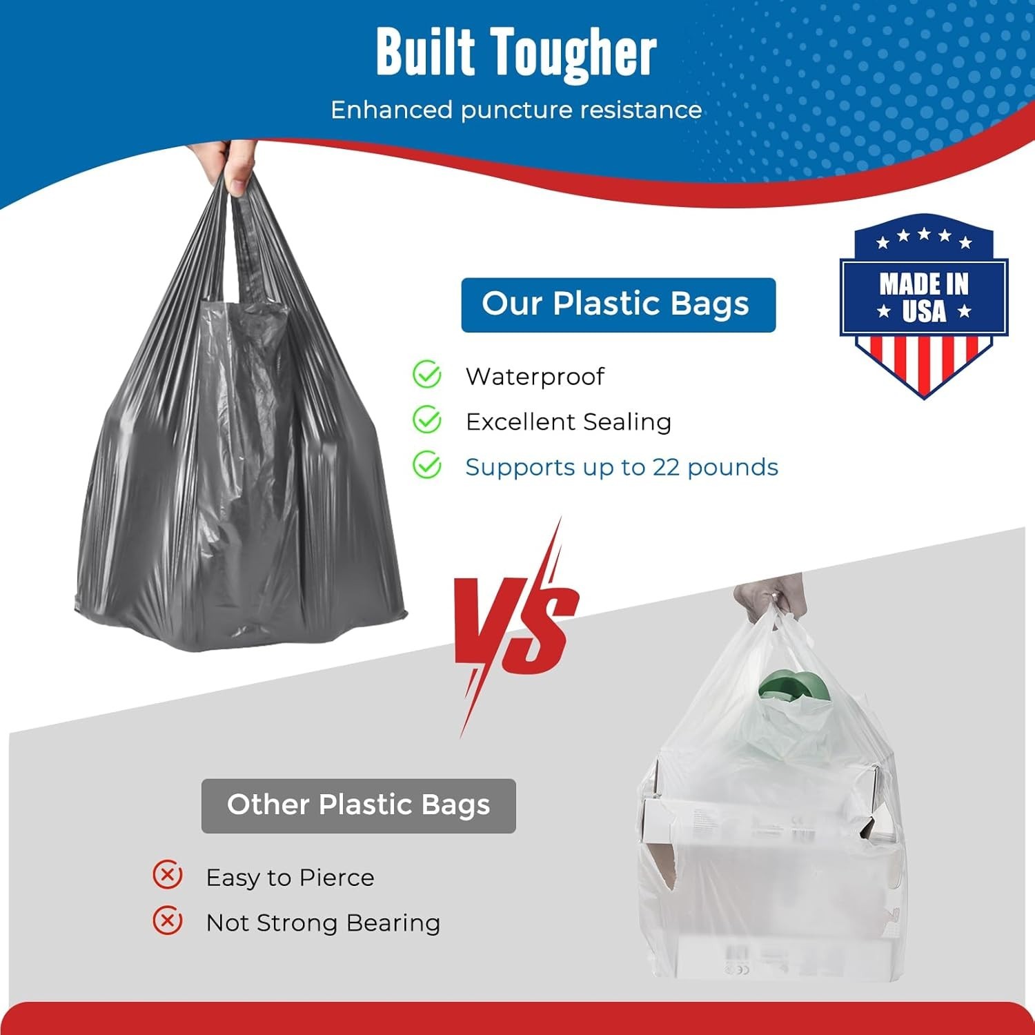 1000 Gray T-Shirt Bags 1/6 12" x 6.5" x 21", Plastic Grocery Shopping Bags