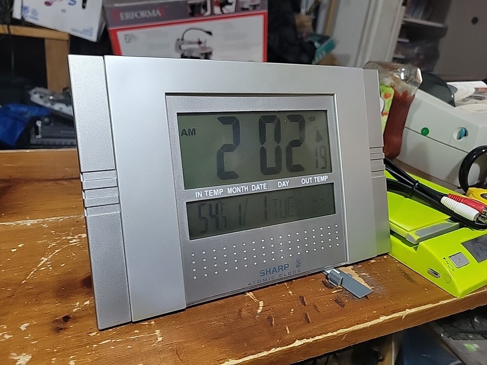 Sharp Atomic Clock Vision Impaired Large Digital Alarm Slim Nightstand Desktop