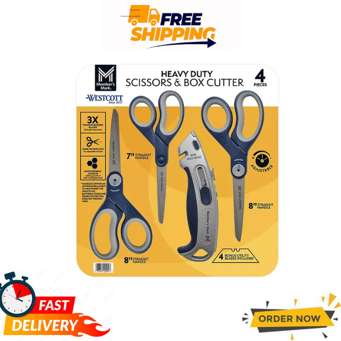 Member's Mark Anti-Microbial Scissors with Box Cutter – Safe & Versatile Tool