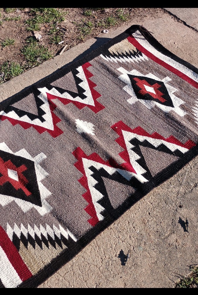 1940 Navajo Wool Rug Horse Blanket Weaving Native American Storm Pattern