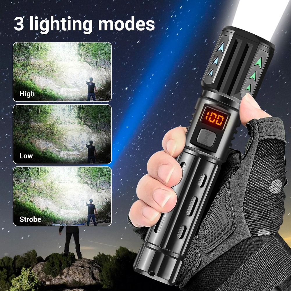 2PC 99000000LMS LED Flashlight Rechargeable Super Bright Pocket Torch Work Light
