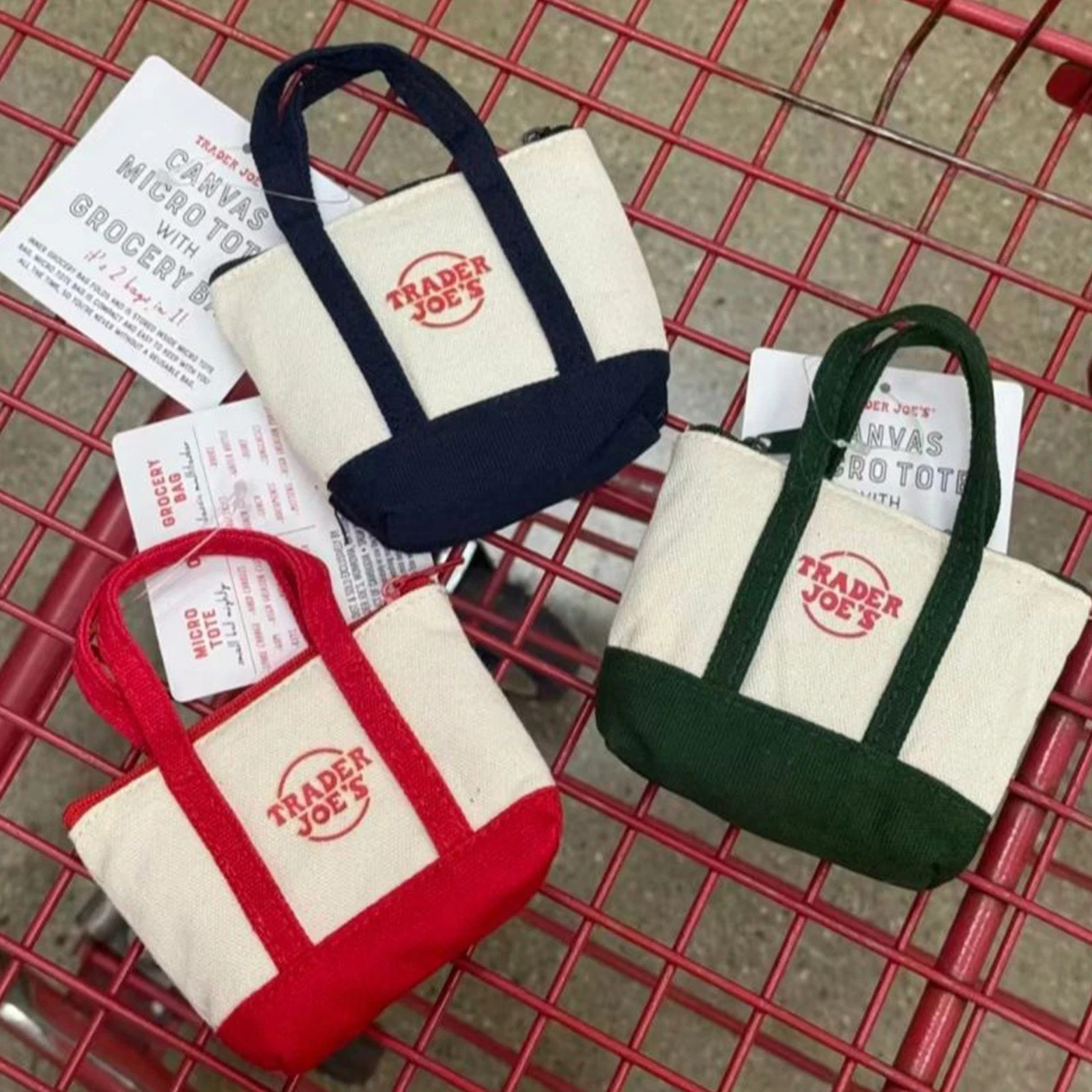 Set of 3 Trader Joe's Canvas Micro Tote With Storage Bag 2025 Christmas Limited