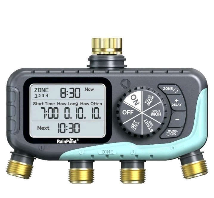 RAINPOINT Sprinkler Timer 4 Zone, Water Timer for Programmable, for Soaker Hose