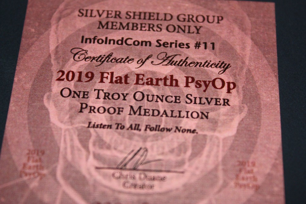 Silver Shield 1 oz 2019 Flat Earth PsyOp Proof with COA - InfoIndCom Series #11