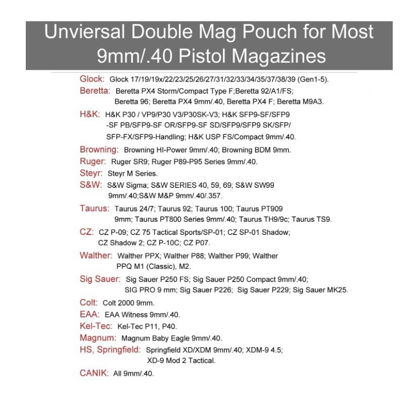 Universal Double Stack Magazine Paddle Holster for 9mm 40 Cal Pistol Mag Holder