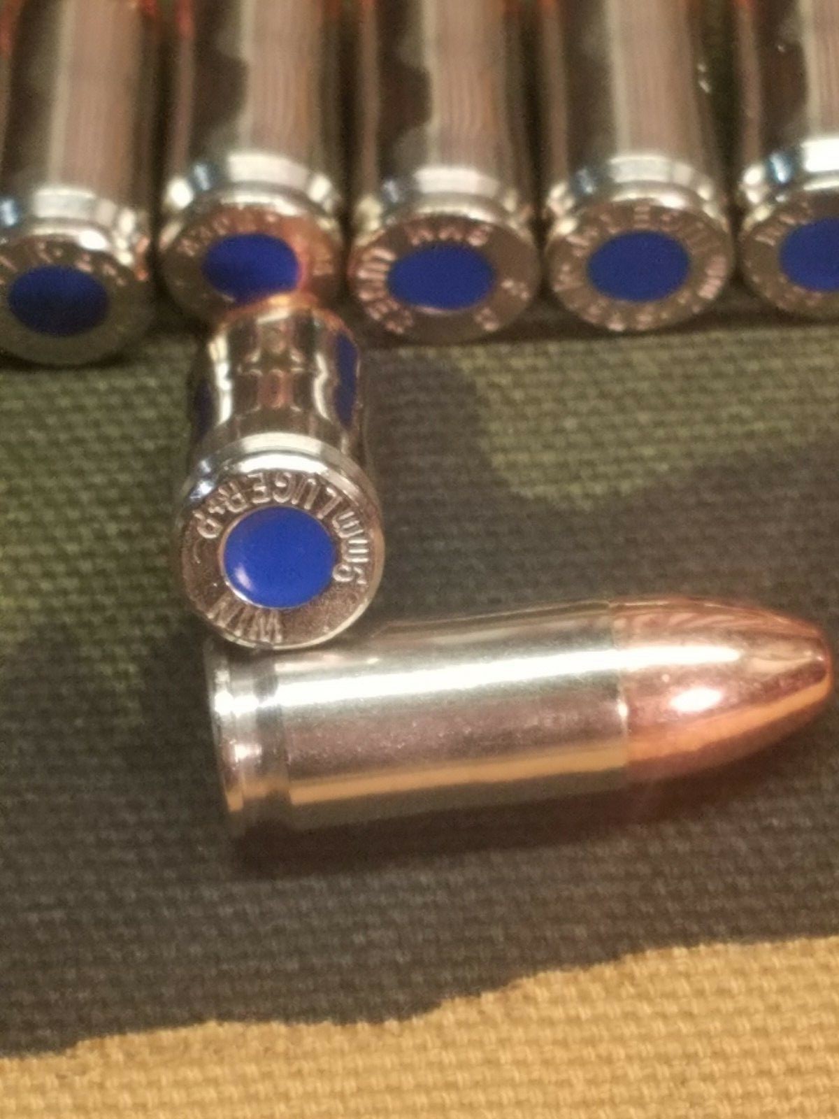 9MM LUGER SNAP CAPS SET OF 20 (NICKEL+BLUE) REAL 115GN WEIGHT!!!