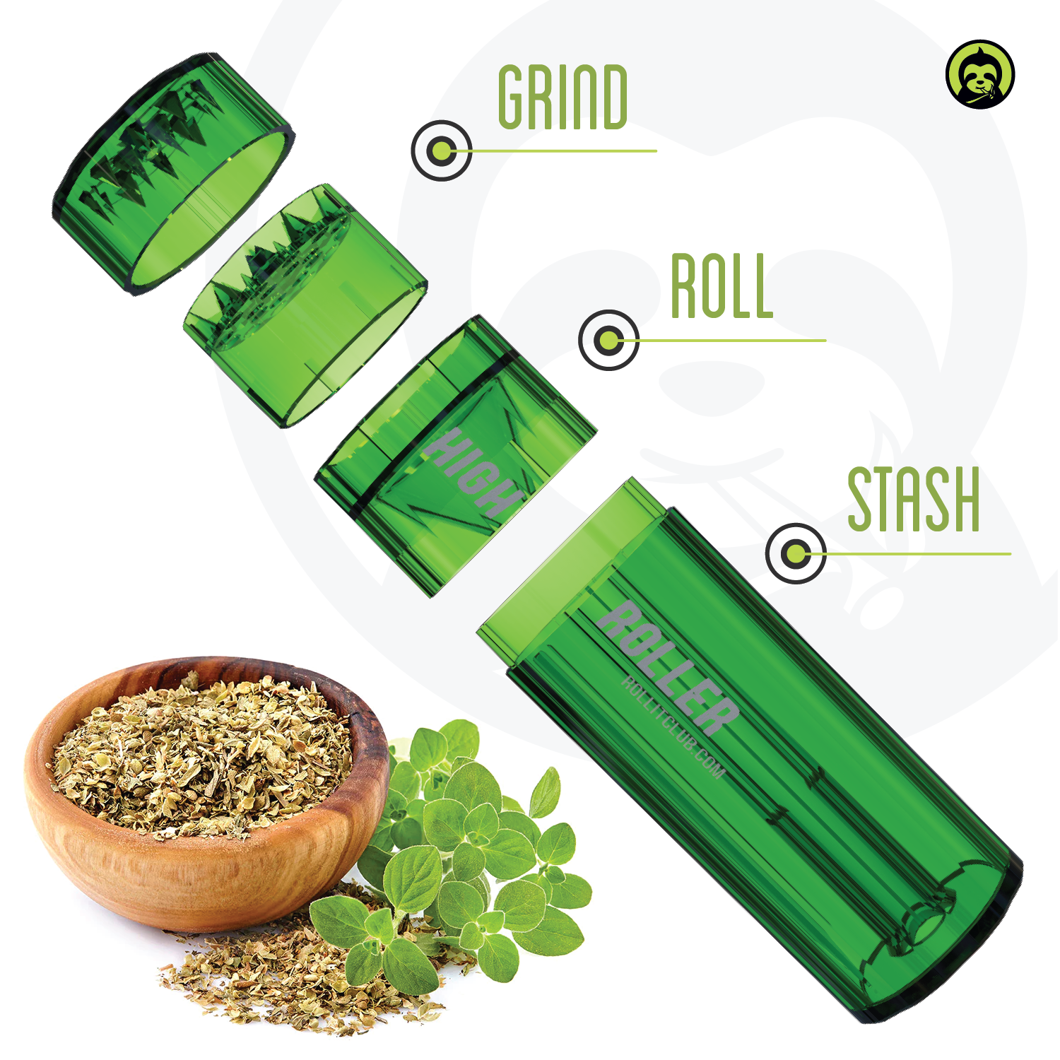 CLEAR HIGHROLLER Herb Grinder & Cone Loader | Portable Pre Roll Cone Filler | GR