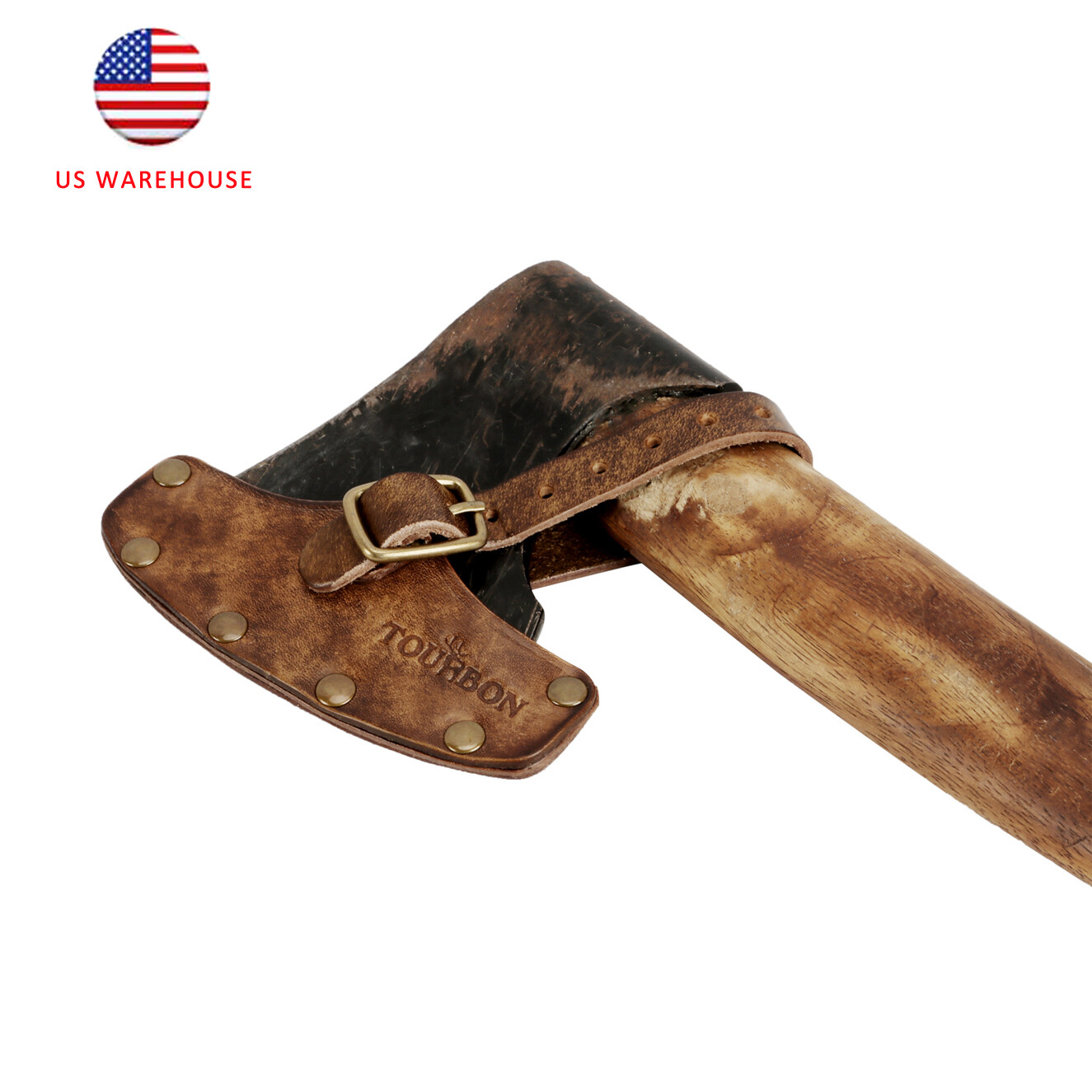 TOURBON 4" Leather Axe Protector Cover Holder Hatchet Blade Sheath Pouch Camping