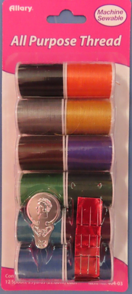 Allary All Purpose Thread  Machine Sewable 12 spools assorted colors #404-03