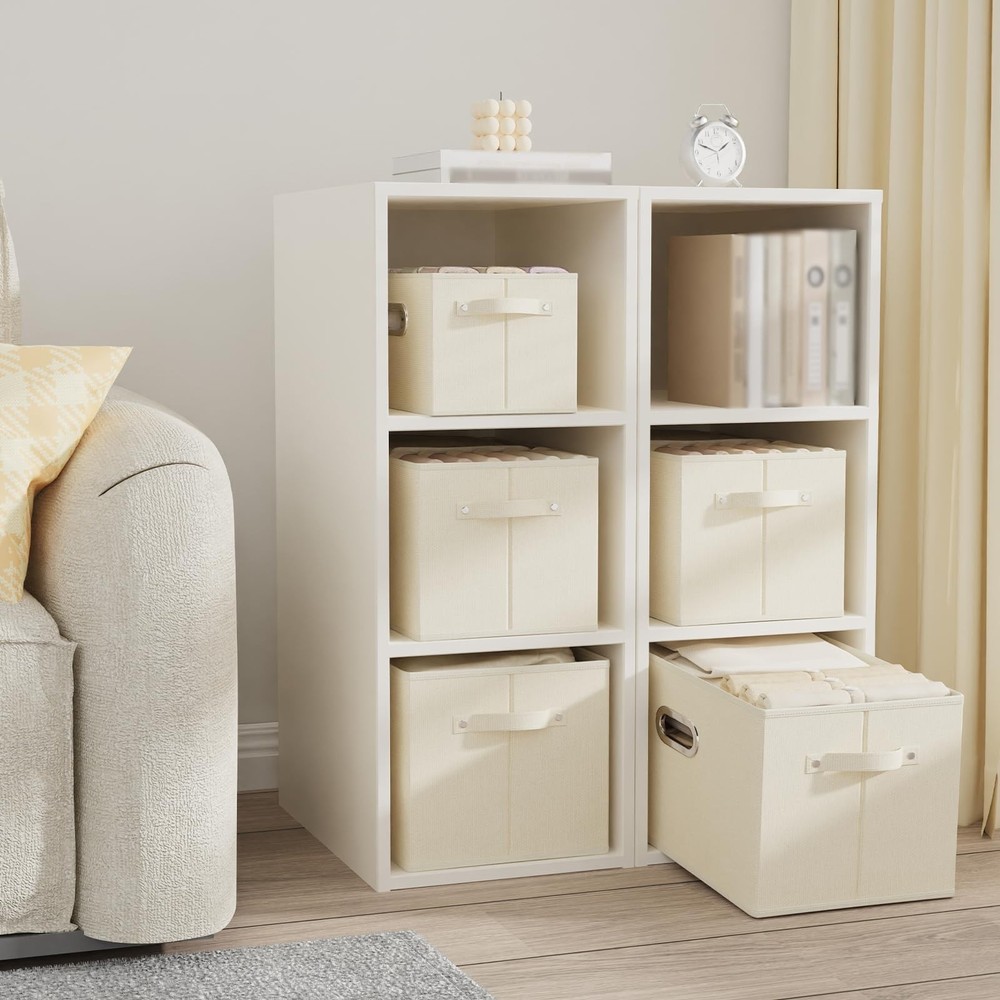 Foldable Cloth Basket with 4 Handles, Decorative Open Storage Boxes, Stackabl...