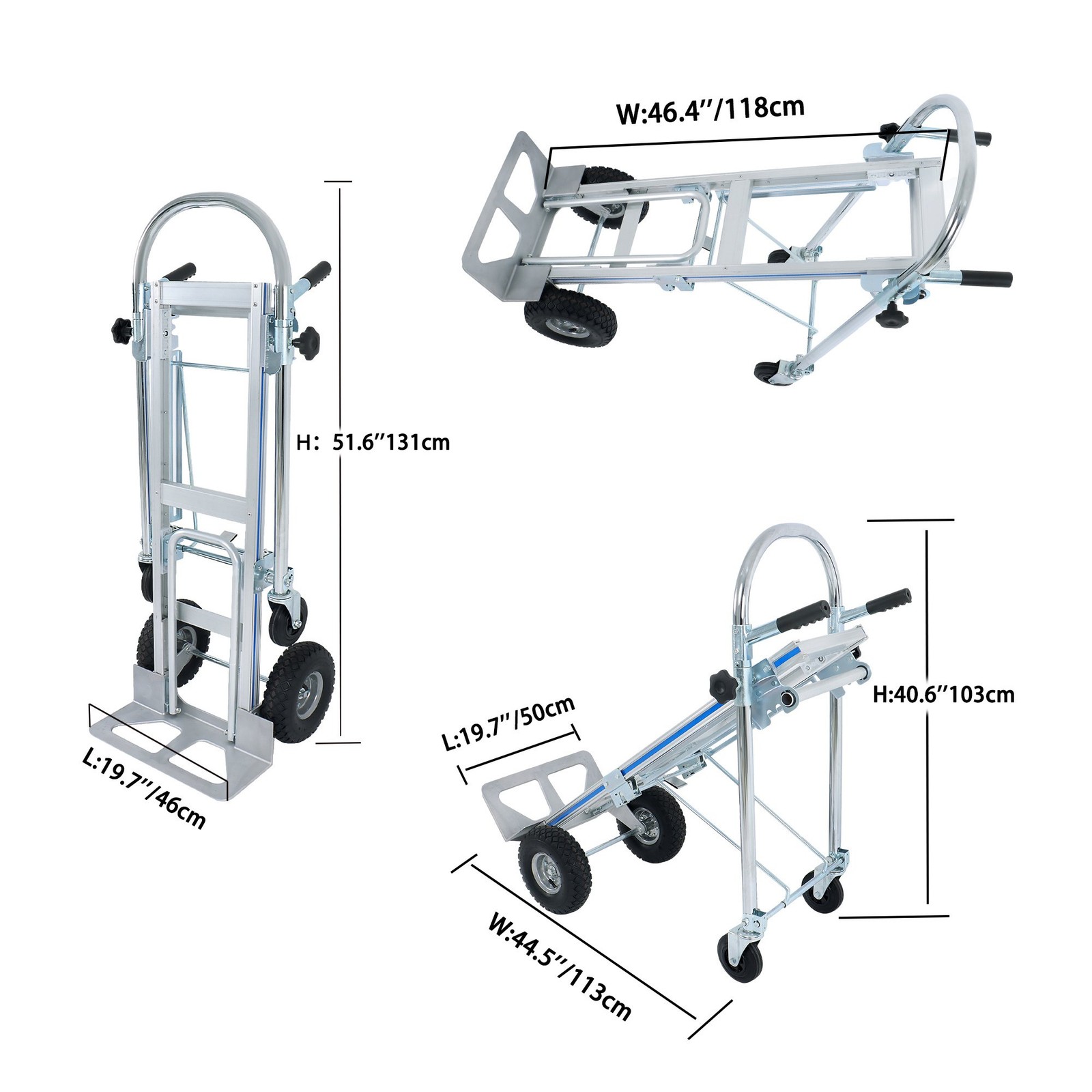 3 In1 Hand Truck Aluminum Convertible Hand Truck Dolly Large Size 1000Lbs
