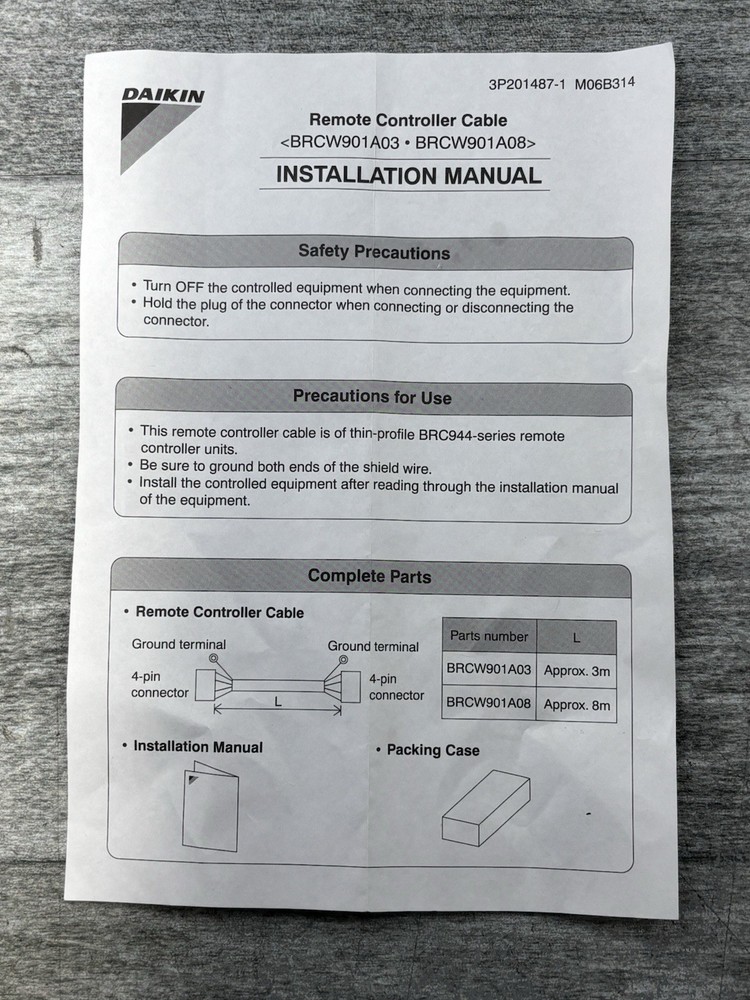 DAIKIN Remote Controller BRC944B2 w/Remote Controller Cable & Hardware Open Box