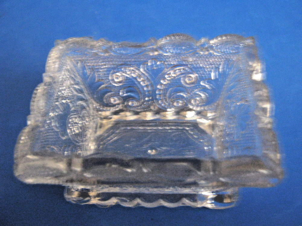 BOSTON & SANDWICH BEADED SCROLL & SCROLL LEAF LACY MASTER OPEN SALT CELLAR