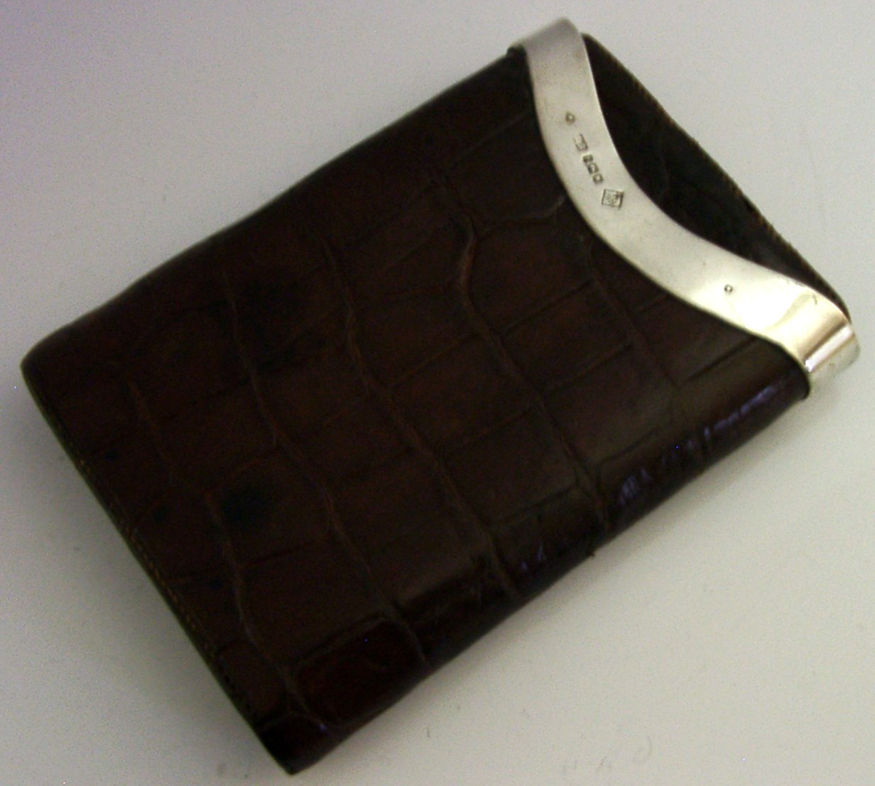 CROCODILE SKIN LEATHER STERLING SILVER CIGAR CASE BLUMFELDS 1913 ANTIQUE