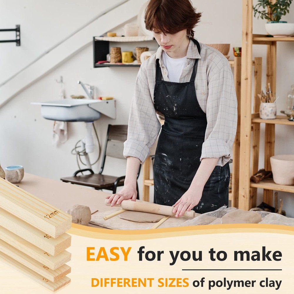 10pc Sasylvia Pottery Rolling Mud Stick Guide, Clay Depth Guide
