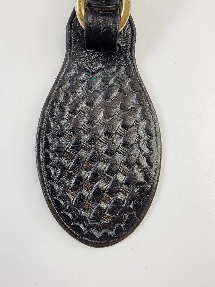 7" Brown Basketweave Leather Scabbard Key Ringw/ Brass Hook 2" Double Snap