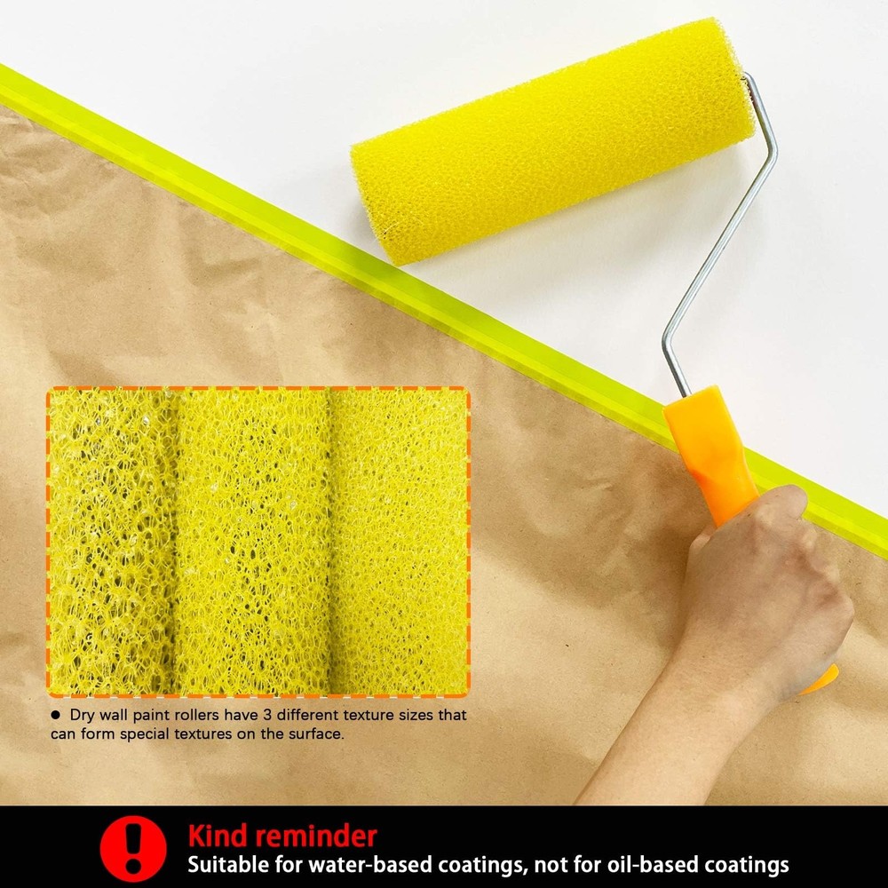 12 Pcs Textured Paint Roller Covers with 2 Frames Set, 4 Inch 3 Textures Foam