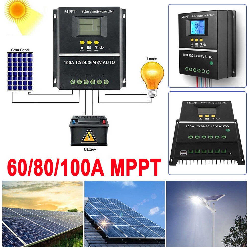 100A 80A 60A MPPT Solar Charge Controller 12V/24V Auto Controller Battery Charge