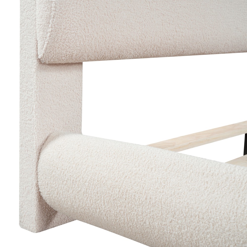 Teddy Fleece Full Size Upholstered Platform Bed with Thick Fabric, Solid Frame