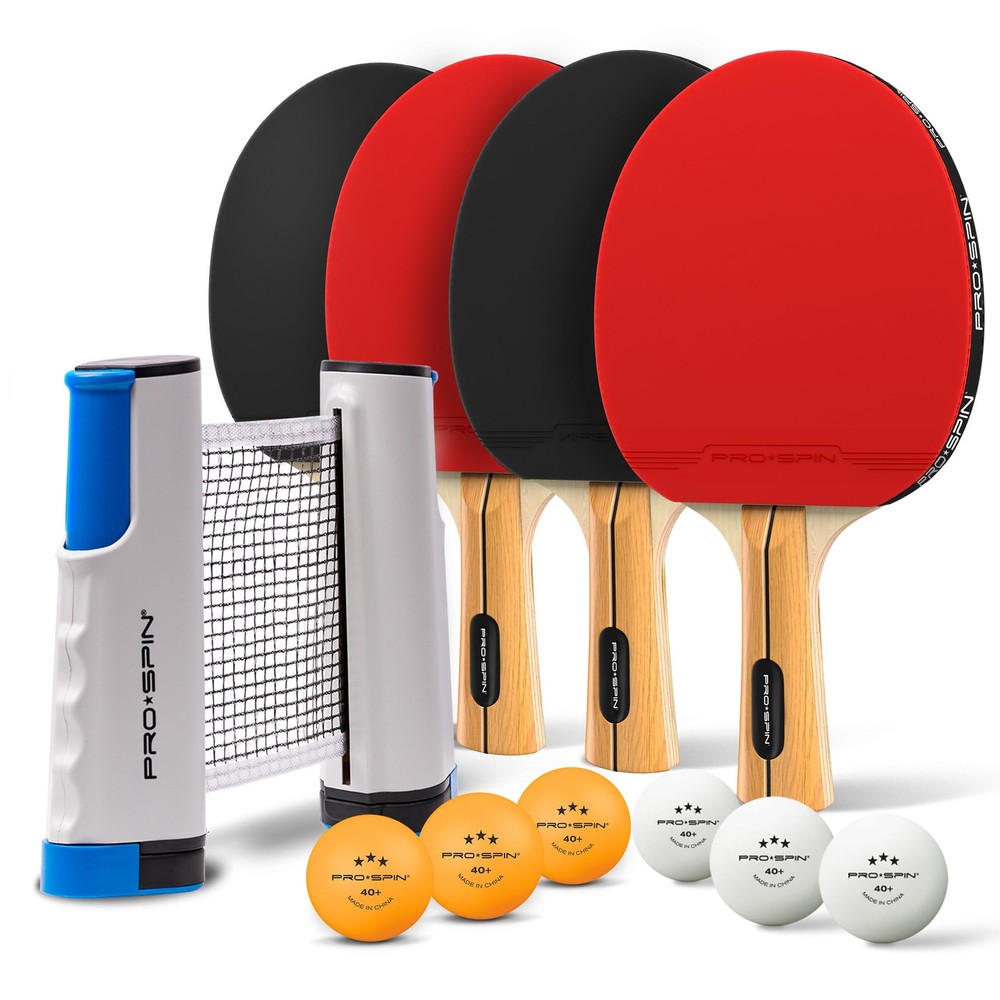 PRO-SPIN Portable Ping Pong Set with 4-Player Set, | Active Red