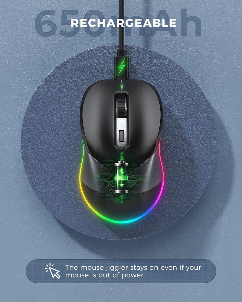 Wireless Mouse Jiggler Mouse for Laptop - LED Mouse Rechargeable Computer Mic...