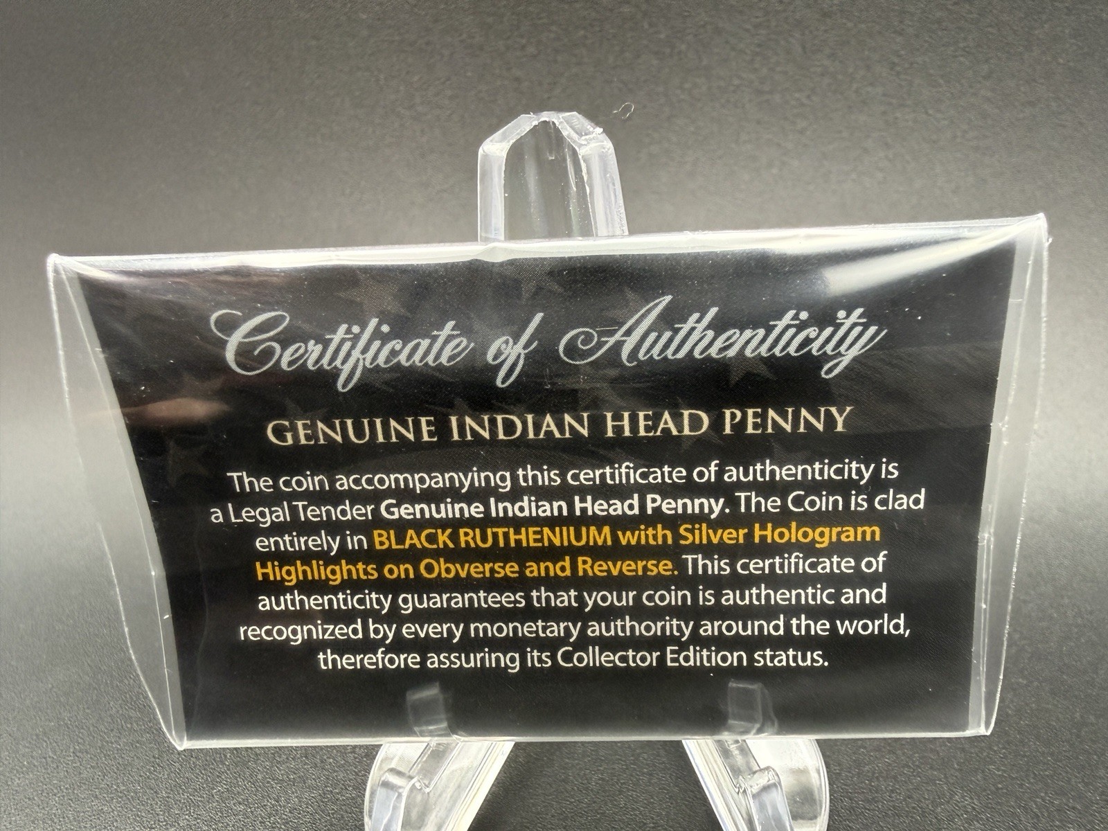 1900's Original INDIAN HEAD CENT PENNY Coin - BLACK RUTHENIUM & SILVER HOLOGRAM