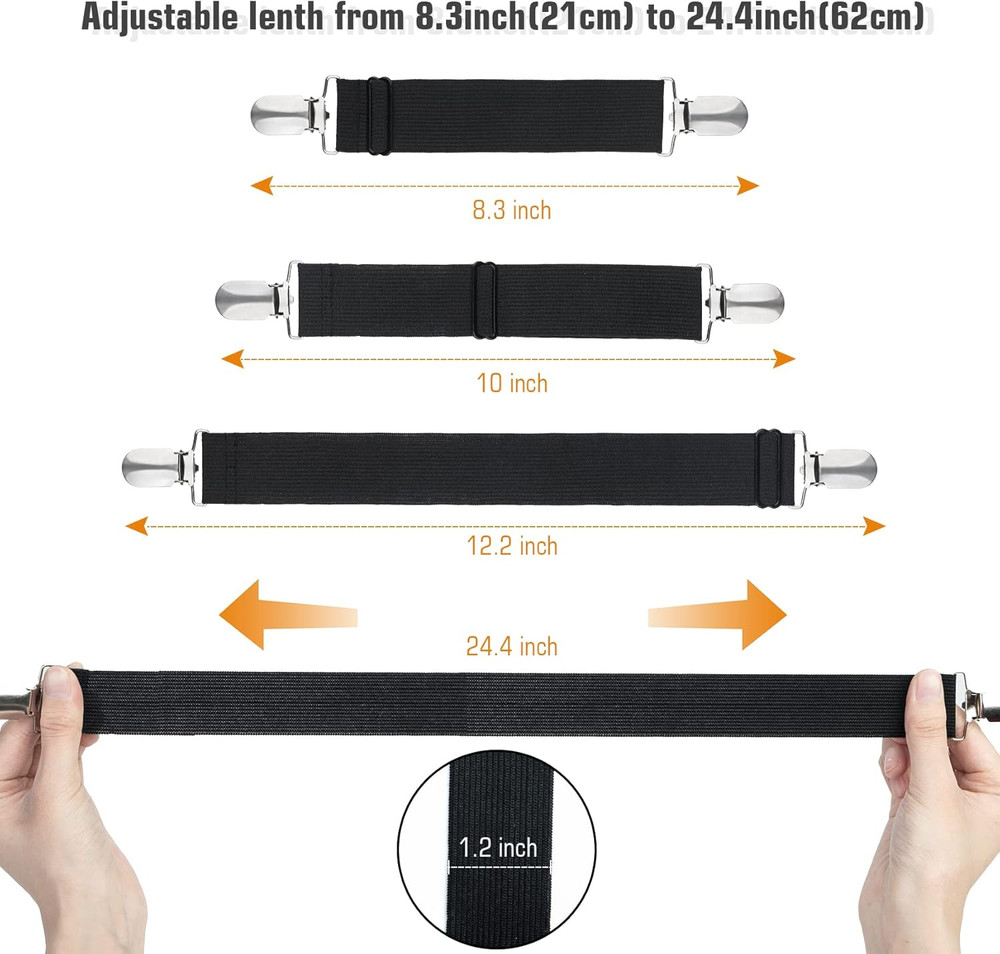 8 Pack Bed Sheet Straps, Adjustable Elastic Fitted Sheet Holder Clips, Heavy Dut