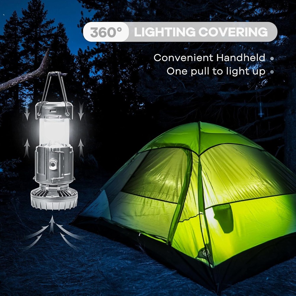 Solar Camping Lantern with Fan USB Rechargeable Light