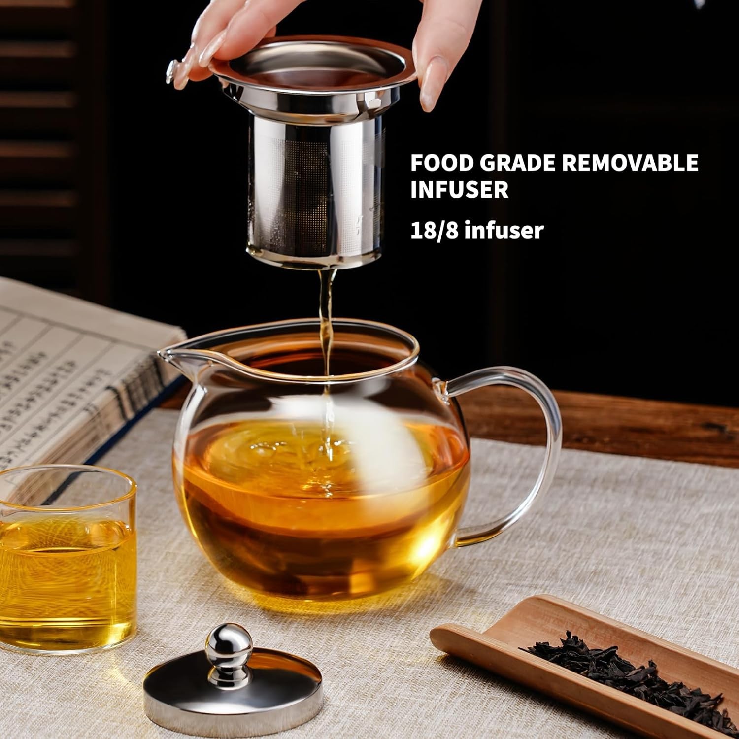 Clear Glass Tea Pot With Steel Infuser Leaf Teapot Stovetop Safe 22Oz 650ml