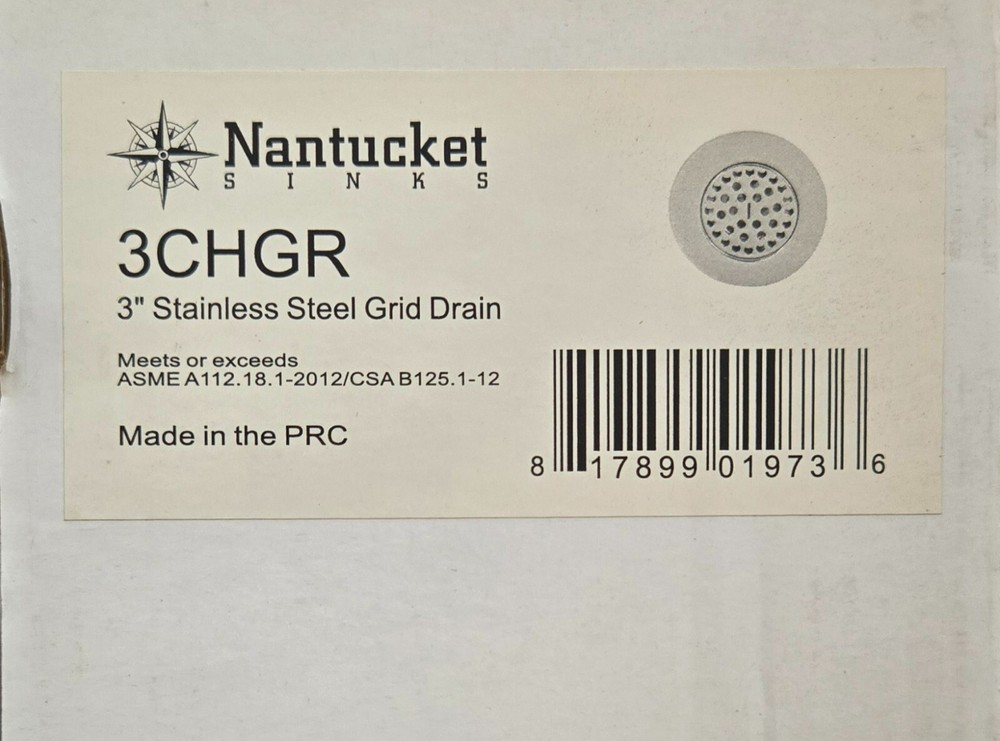 Nantucket Sinks 3" Stainless Steel Grid Drain 3CHGR