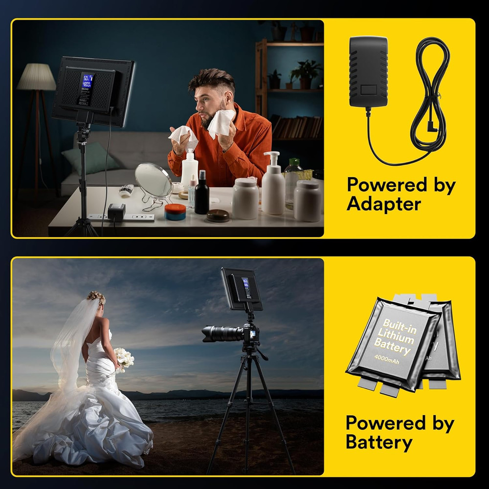 19.5W LED Video Soft Light Panel, 650Lux/M Camera Panel Light Built-In 8000Mah B