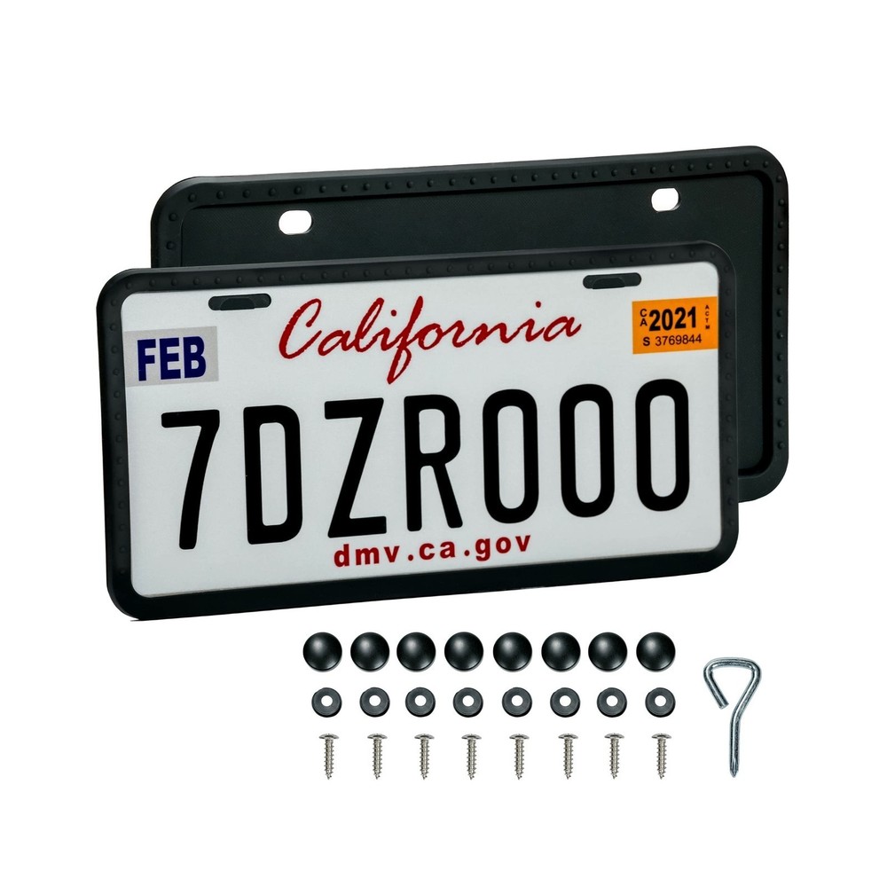 Silicone License Plate Frame - Rustproof, Rattle Proof, 2 PCS