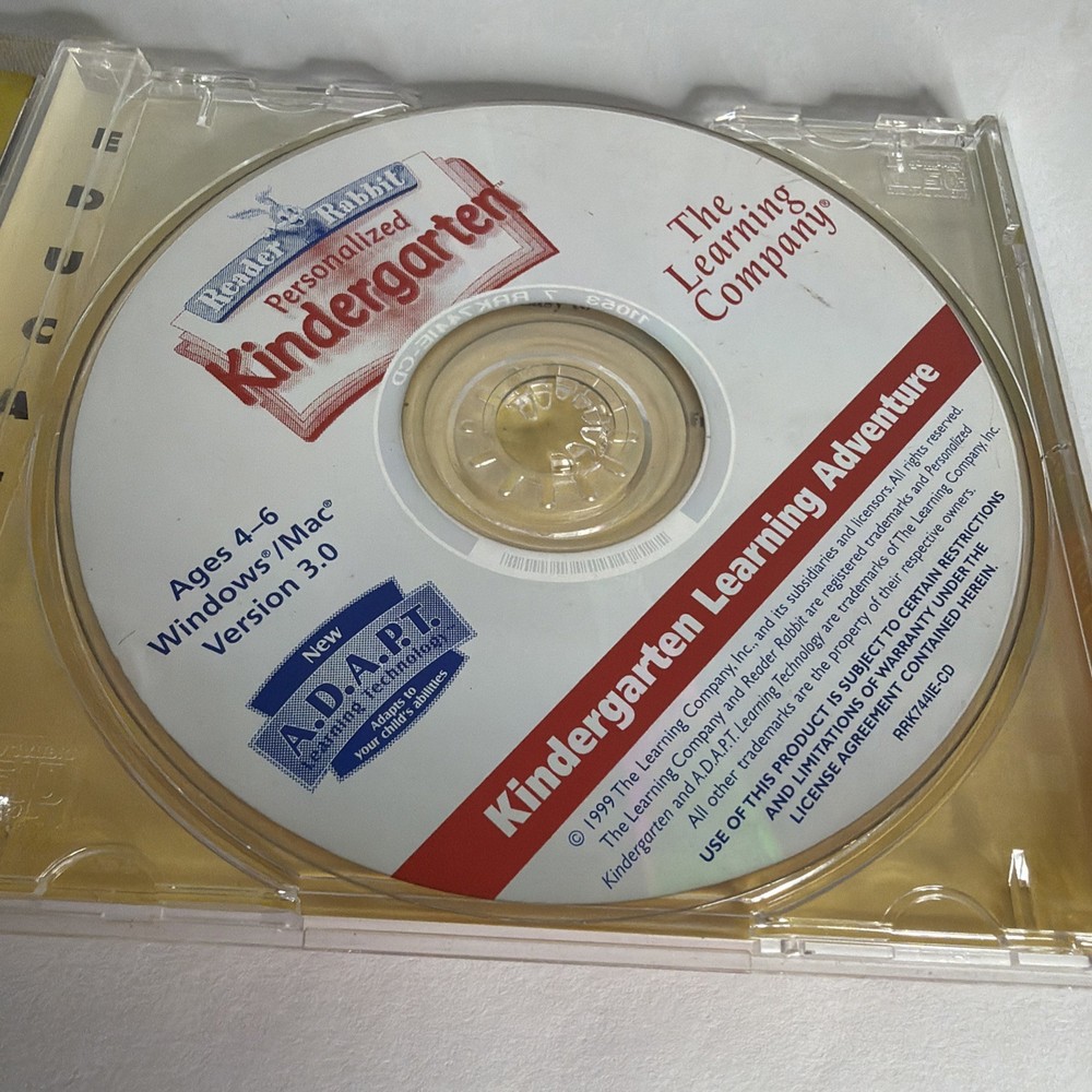 Learning Company Reader Rabbit Personalized Kindergarten Ages 4-6 (CD- ROM,1999)