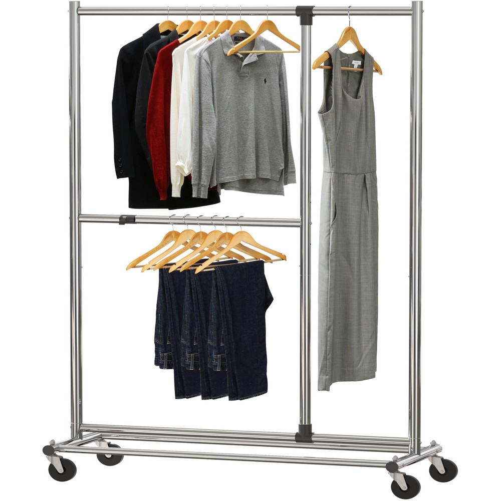 Dual Bar Adjustable Garment Rack, Chrome, 72-inch Height