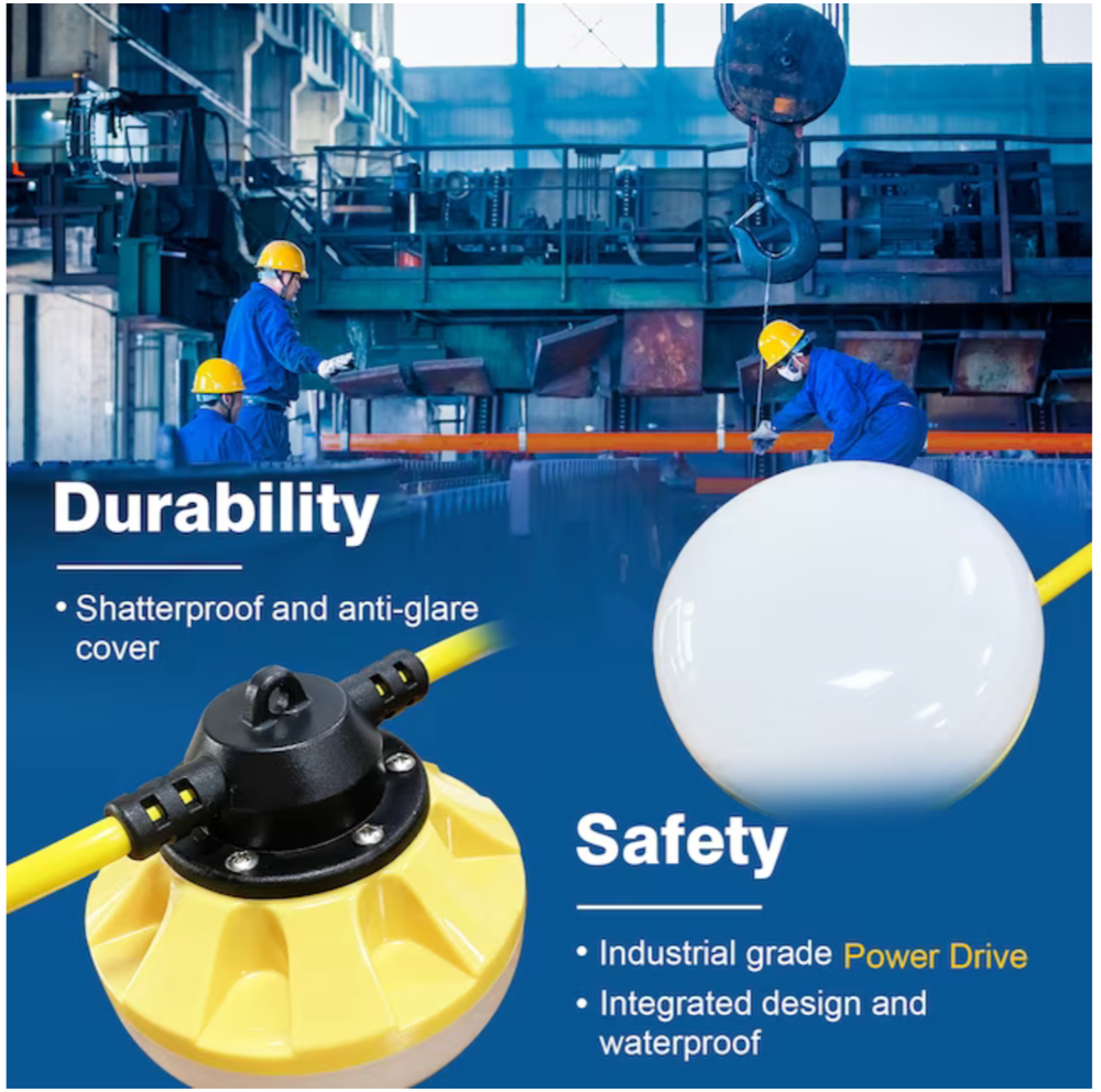50FT 7000Lumen LED Temporary Construction String Work Lights MAX to 16 sets