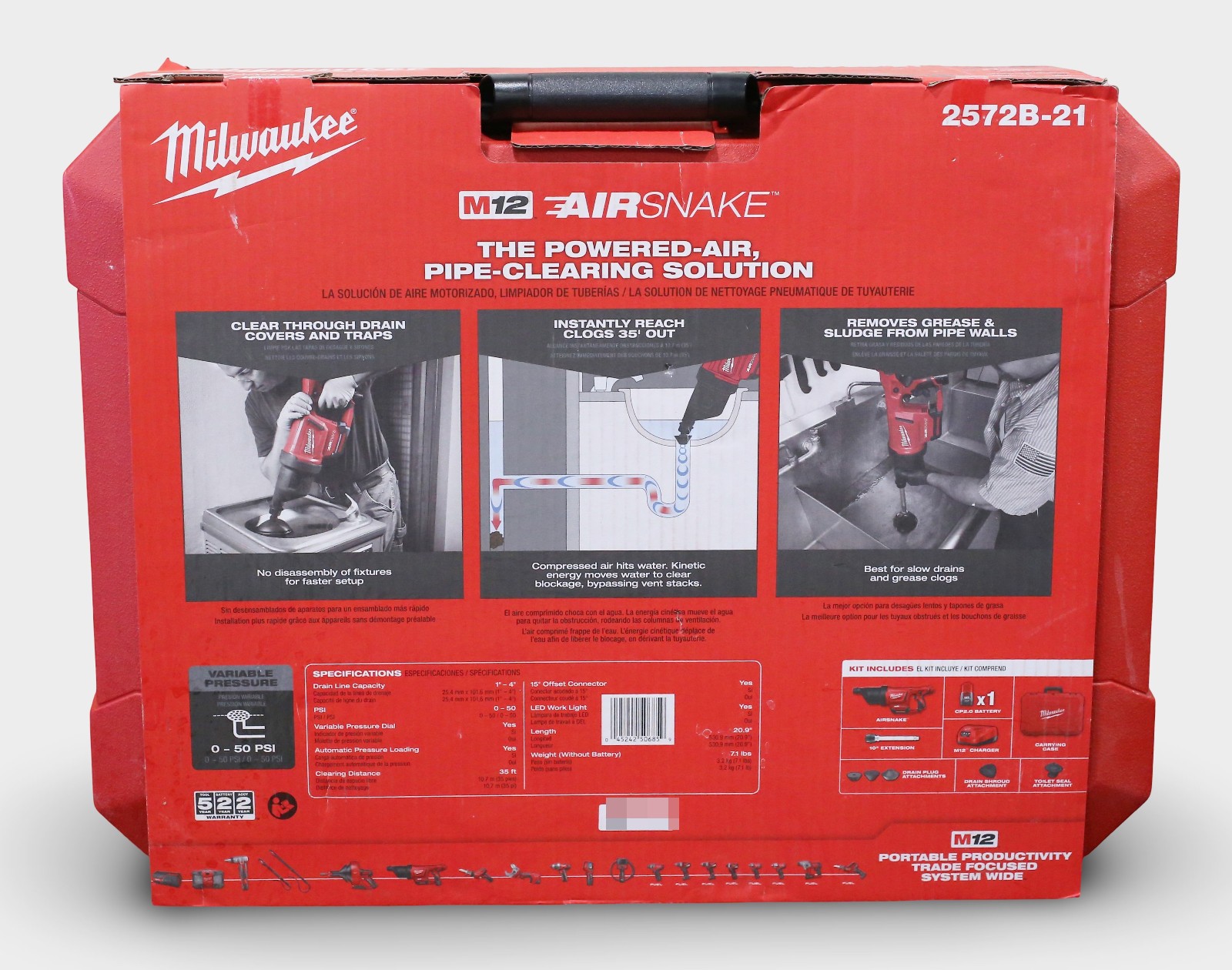 Milwaukee Tool 2572B-21 M12 Airsnake Drain Cleaning Air Gun Kit