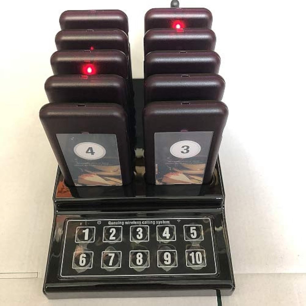 10 Pager buzzers 1 keypad Queue Number Call Wireless Calling System Queue Cal...