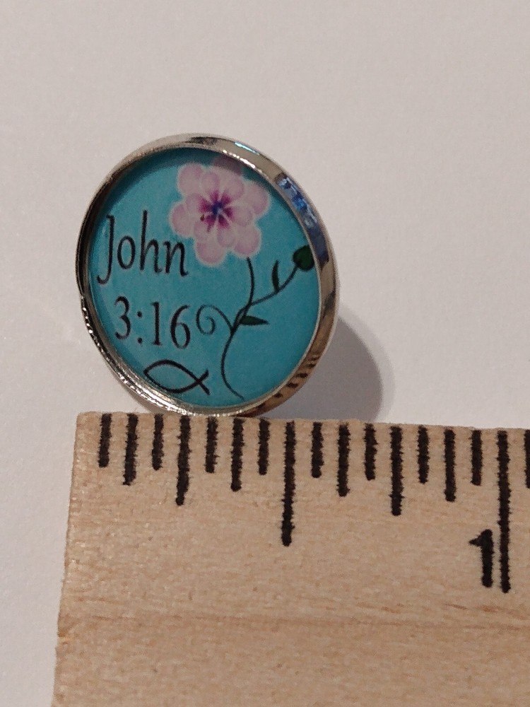 John 3:16 Blue Lapel Pin Pink Flower