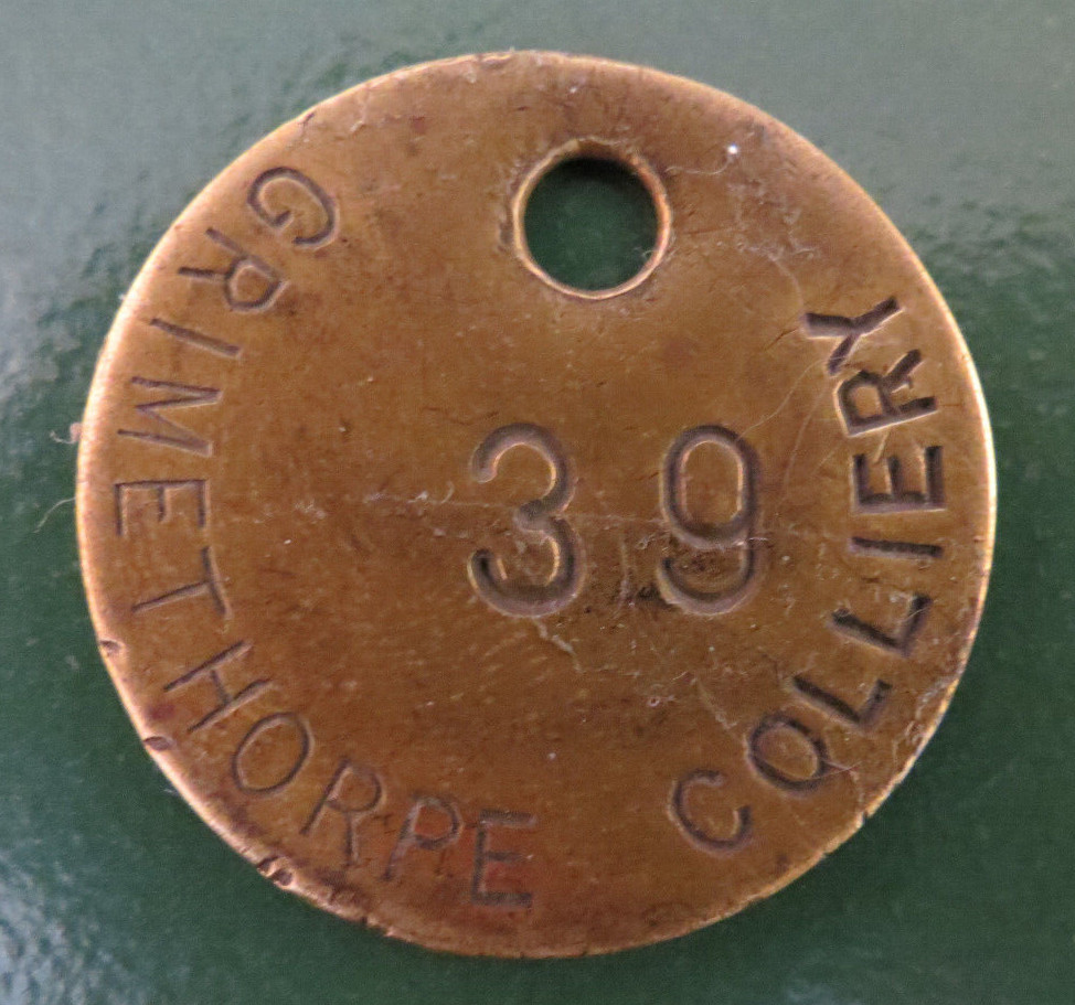 GRIMETHORPE Colliery Pit Check Tally - marked GRIMETHORPE COLLIERY 39