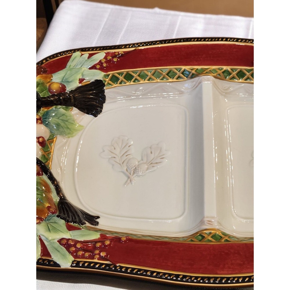 Fitz and Floyd Holiday Solstice Divided Server Handpainted Christmas EUC