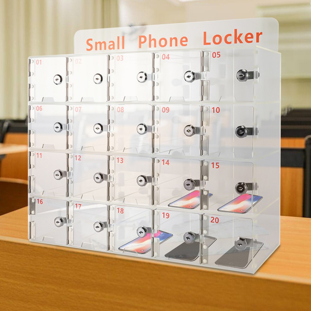 Clear Acrylic Cellphone Locker Rectangular Cell Phone Storage Box with Keys